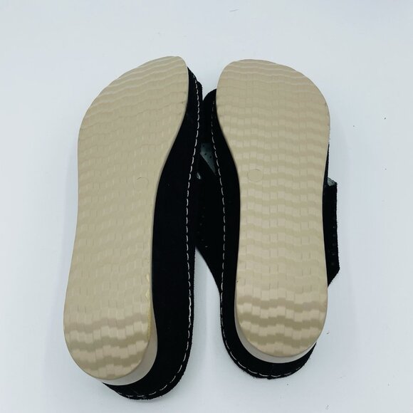 David Tate Shoes Womens 10 WW Wide Black Suede Leather Laser Cut Wedge Sandals - Picture 11 of 12